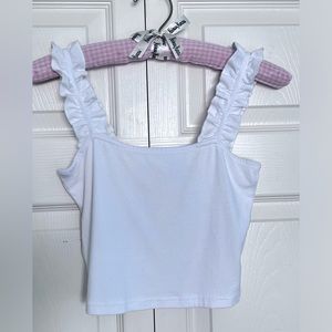 Clozoz White Ruffle Strap Square Neck Crop Knit Tank Top-Size S